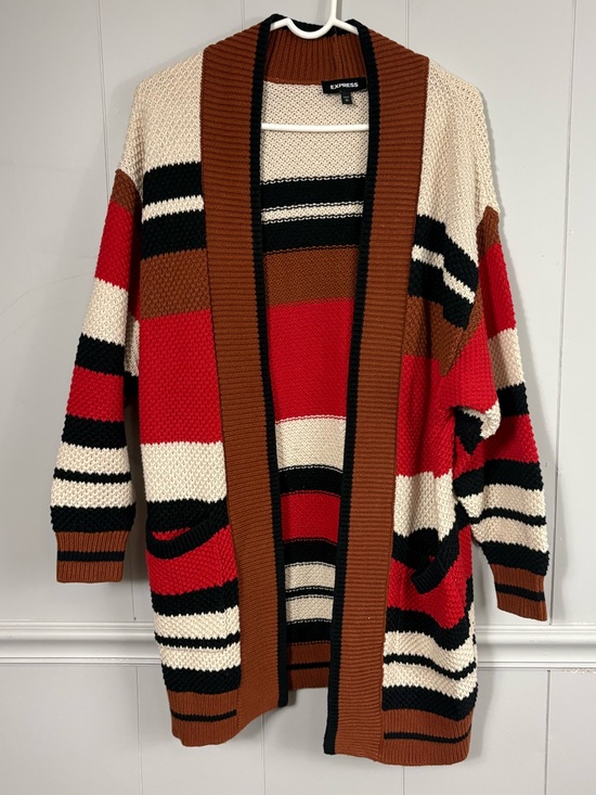 Express Sweaters - Express Women M Multicolor Striped Knit Longline Oversized Open Front Cardigan